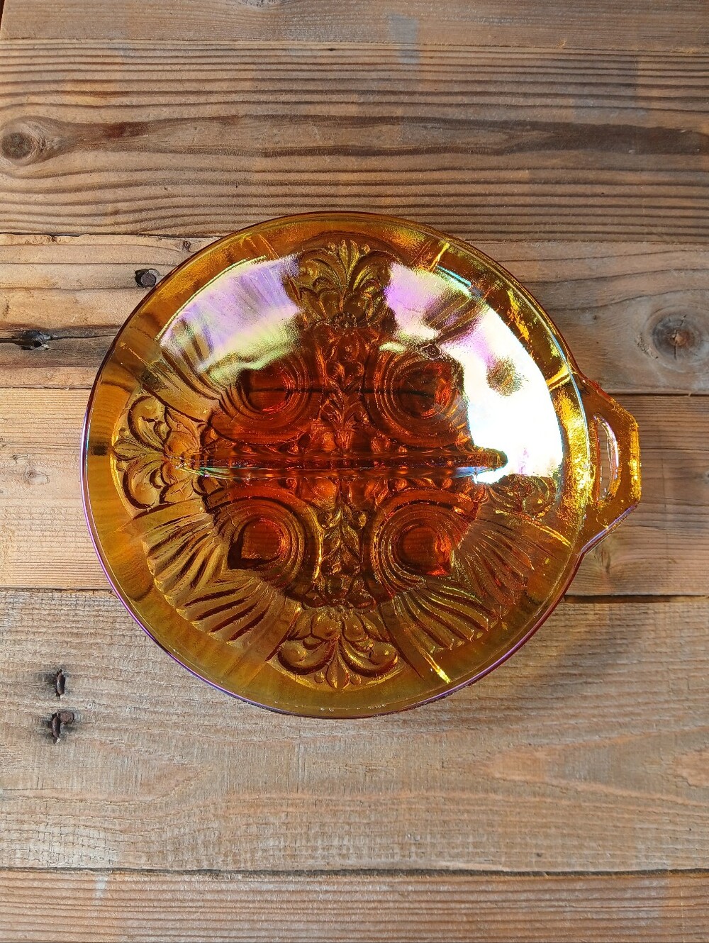 Indiana Glass Iridescent Amber Carnival Glass Serving Plate